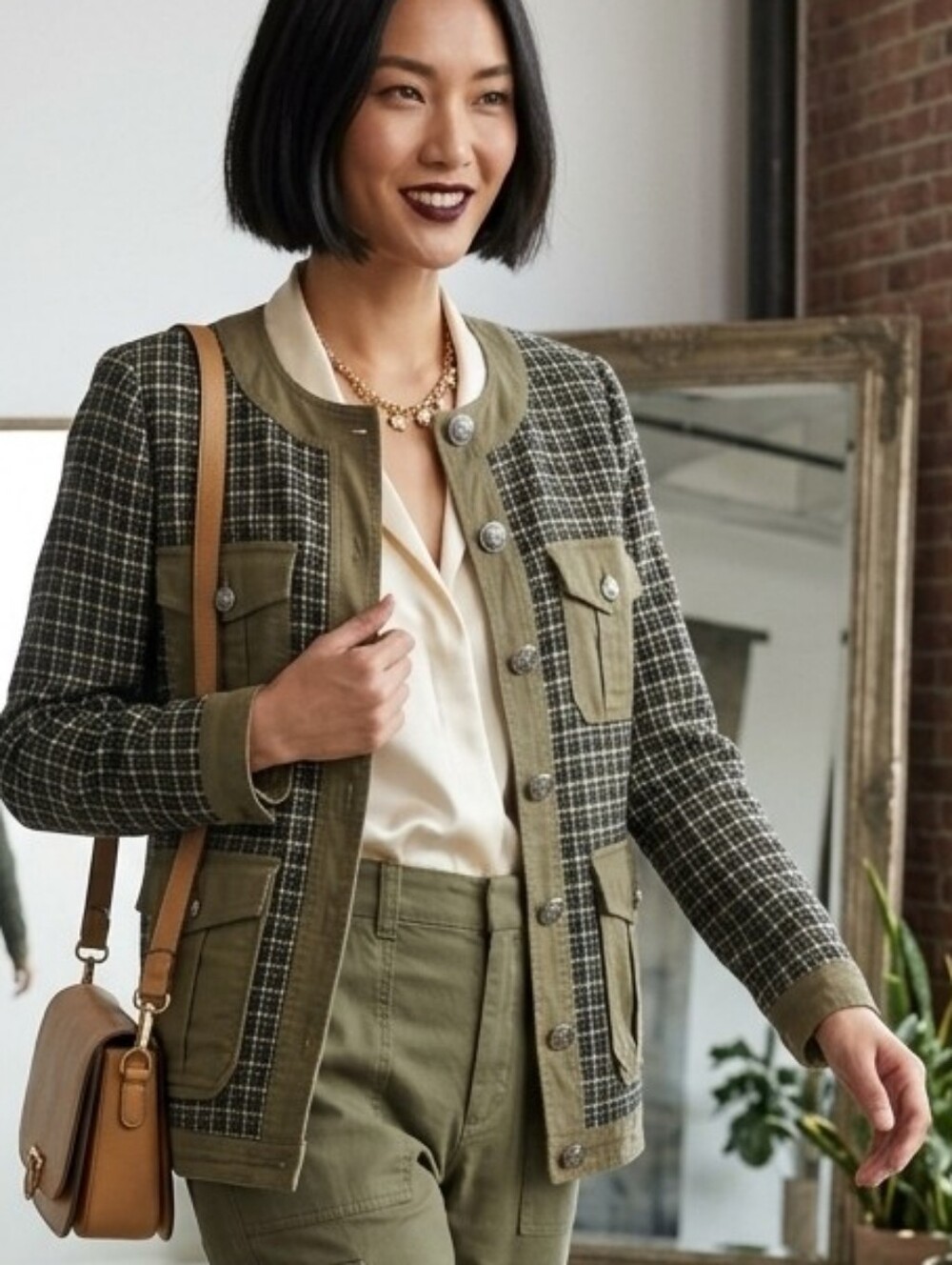 Tweed And Utility Pockets Cargo Jacket
